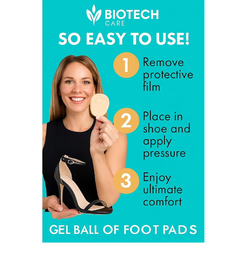 BiotechCare Metatarsal Pads for Women – Soft Gel Ball of Foot Cushions for High Heels