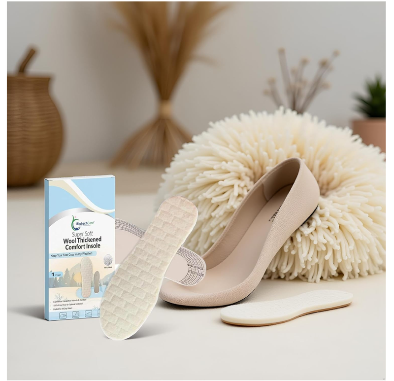 Biotechcare 100% Pure Wool Insoles for Women – Warm Shoe Inserts for Winter, Cut to Size,