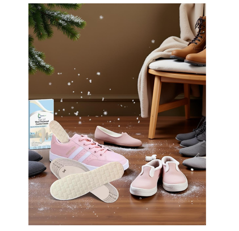 Biotechcare 100% Pure Wool Insoles for Women – Warm Shoe Inserts for Winter, Cut to Size,