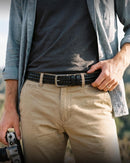 CHAOREN Mens Leather Belt 35mm for Jeans | Black / Distressed Gun — 3