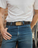 CHAOREN Men's Leather Ratchet Belt | Bronze Gold / Full Grain Flower Black | 35mm — 2