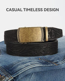 CHAOREN Men's Leather Ratchet Belt | Bronze Gold / Full Grain Flower Black | 35mm — 4