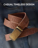 CHAOREN Men's Leather Ratchet Belt | Bronze Gold / Full Grain Flower Brown | 35mm — 4