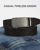 CHAOREN Men's Leather Ratchet Belt | Bronze Silver / Full Grain Flower Black | 35mm — 4