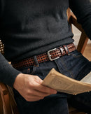 CHAOREN Mens Leather Belt 35mm for Jeans | Brown / Distressed Gun — 3