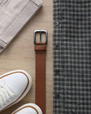 CHAOREN Mens Leather Belt 35mm for Jeans | Brown / Gun — 2