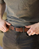 CHAOREN Mens Leather Belt 35mm for Jeans | Brown / Gun — 3