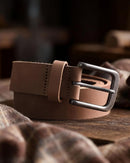 CHAOREN Mens Leather Belt 35mm for Jeans | Camel Brown / Distressed Gun — 4