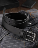 CHAOREN Mens Leather Belt 35mm for Jeans | Carbon Black / Distressed Gun — 4
