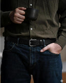 CHAOREN Mens Leather Belt 35mm for Jeans | Carbon Black / Distressed Gun — 5