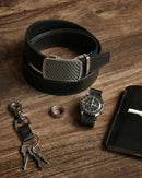 CHAOREN Men's Leather Ratchet Belt | Carbon Fiber Silver / Full Grain Black | 35mm — 4
