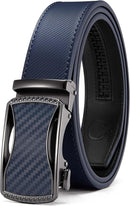 CHAOREN Men's Leather Ratchet Belt | Curved Carbon Fiber / Blue | 35mm — 1
