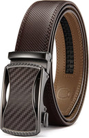 CHAOREN Men's Leather Ratchet Belt | Curved Carbon Fiber / Brown | 35mm — 1