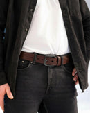 CHAOREN Mens Leather Belt 35mm for Jeans | Dark Brown / Gun — 3