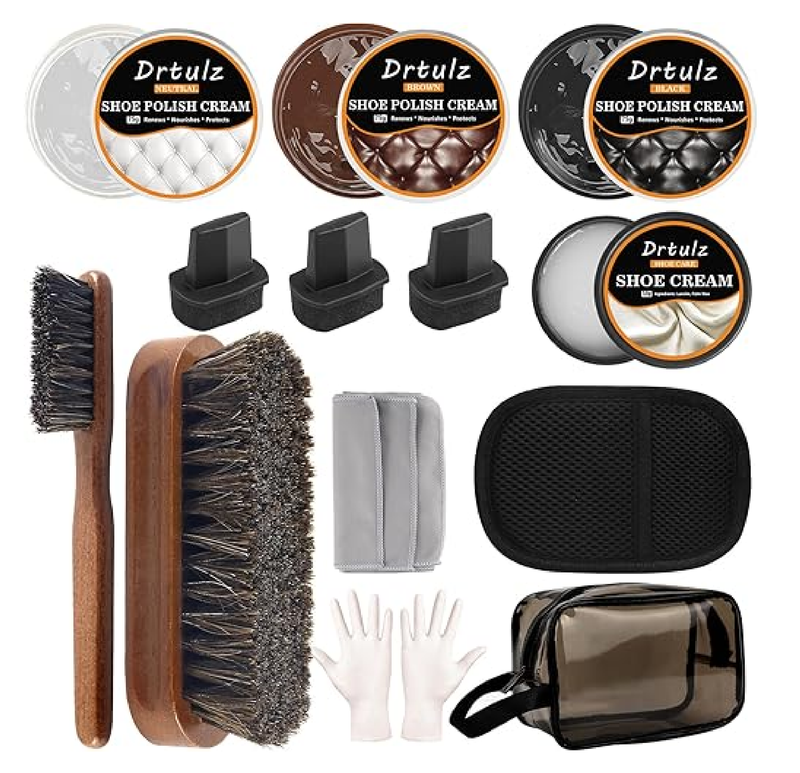 15Pcs Shoe Polish Kit, Leather Shoe Care Cleaning Kit Black Brown Neutral Shoe Oil Gentle Care Boot Shoe Shine Kit for Men & Women