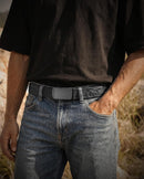 CHAOREN Men's Leather Ratchet Belt | Electroplated Silver / Full Grain Flower Black | 35mm — 2
