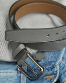 CHAOREN Mens Leather Belt 35mm for Jeans | Grey / Gun — 2