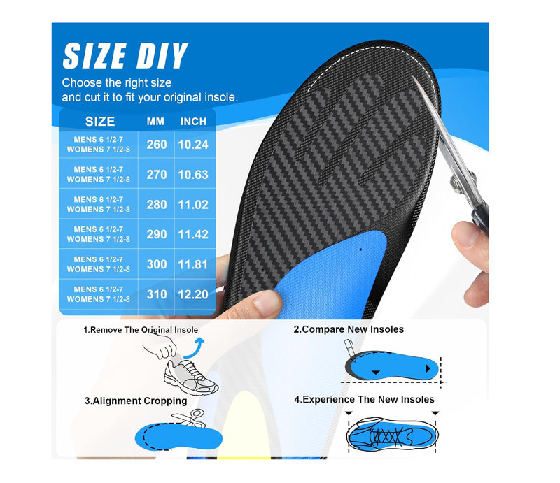 Carbon Fiber Insole with Arch Support for Long Periods of Standing,
