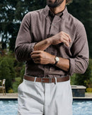 CHAOREN Men's Leather Ratchet Belt | Hollow Gun / Brown | 35mm — 2