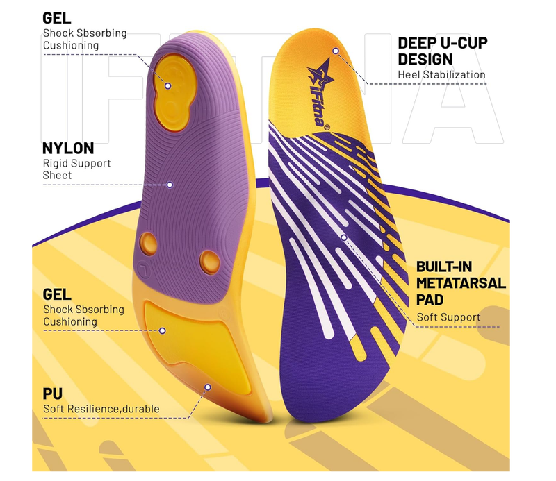 IFITNA Plantar Fasciitis Relief Metatarsal Pain Arch Support Inserts Orthotics Flat Feet Gel Insoles
