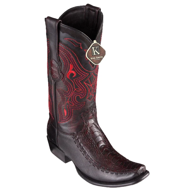 King Exotic Men's 479F0518 /Style Dubai Boot/ Ostrich Leg Y Deer Stone Boots/ Color Black Cherry