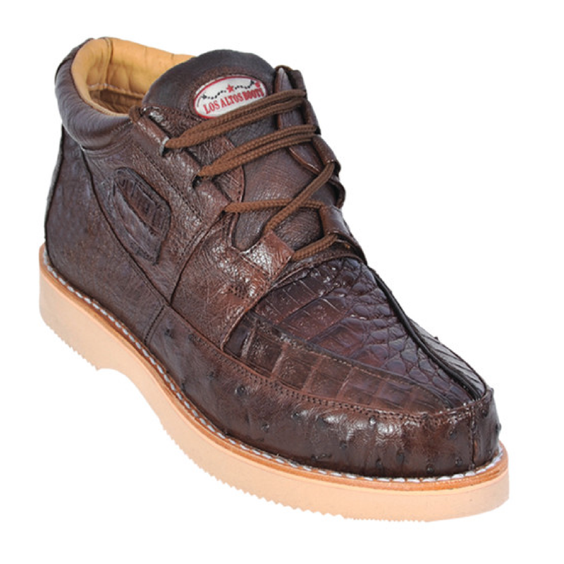 Los Altos Boots Mens # ZA050207 Casual Shoe | Style #01 |Caiman W/Ostrich Boots | Color Brown