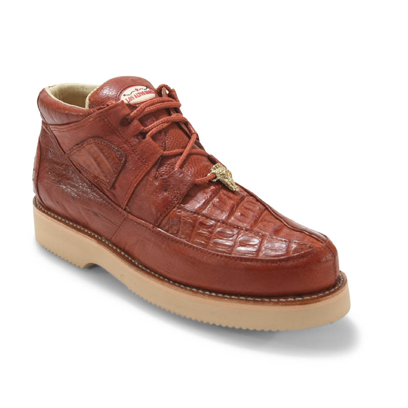 Los Altos Boots Mens # ZA052803 Casual Shoe | Style #01 | Caiman W/Smooth Ostrich Boots | Color Cognac