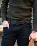 CHAOREN Mens Leather Belt 35mm for Jeans | Navy / Gun — 3