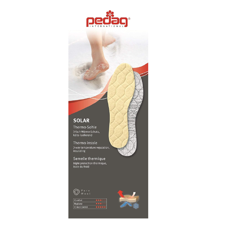 pedag Solar Insulating Insoles, Made in German, Quilted Wool Top, Foam Insulating Layer, Thermic Reflective Aluminum Sole, Keep Warm and Dry, Women US 5 / EU 35