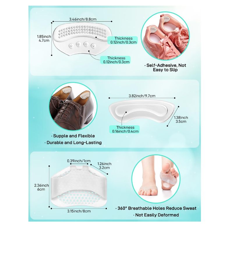 10PCS High Heel Comfort Pad Inserts, Silicone Shoe Cushion Insoles Heel Grips Liner Metatarsal Pads for Women
