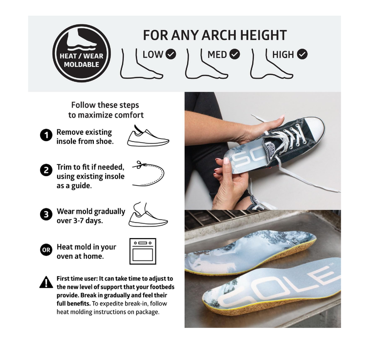 SOLE Performance Thin Plantar Fasciitis Insoles, Men & Women - Arch Support Inserts