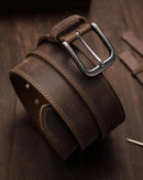CHAOREN Mens Leather Belt 35mm for Jeans | Umber Brown / Distressed Gun — 4