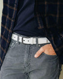 CHAOREN Mens Leather Belt 35mm for Jeans | White / Gun — 3