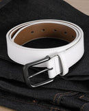 CHAOREN Mens Leather Belt 35mm for Jeans | White / Gun — 4