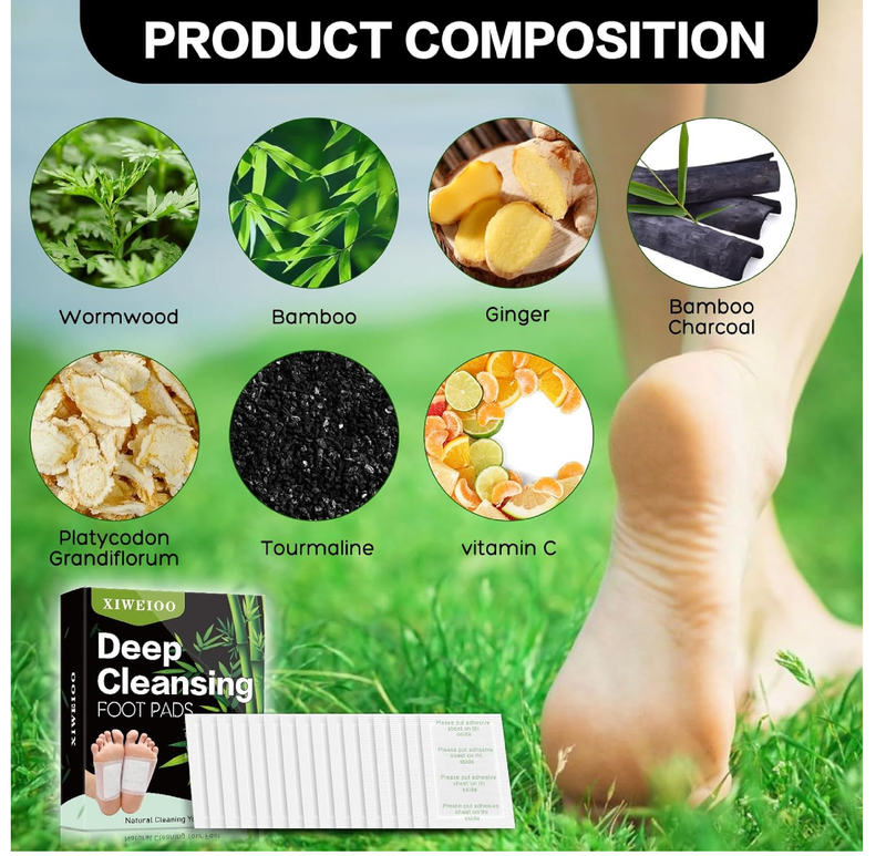 100 Pack Foot Pads, Ginger Oil Bamboo Charcoal, Foot Care Patch Message Deep Cleansing for Stress Relief, Better Rest,