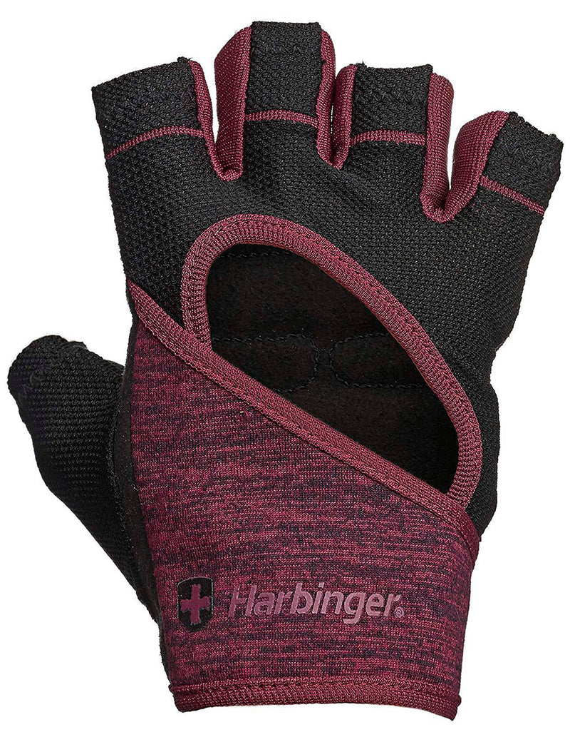 Harbinger Women's FlexFit Wash and Dry Weightlifting Gloves with Padded Leather Palm | Color Black and Merlot | Pair