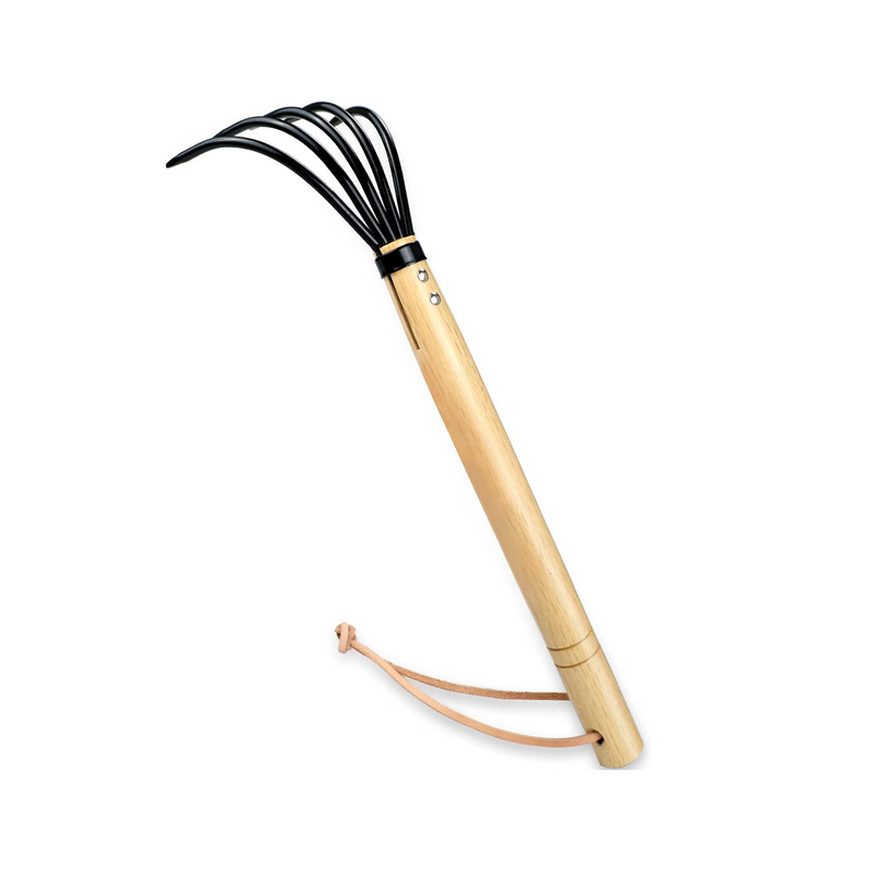 15" Gardeners Claw Rake | Military Grade Steel 6 Tines and Prime Wood