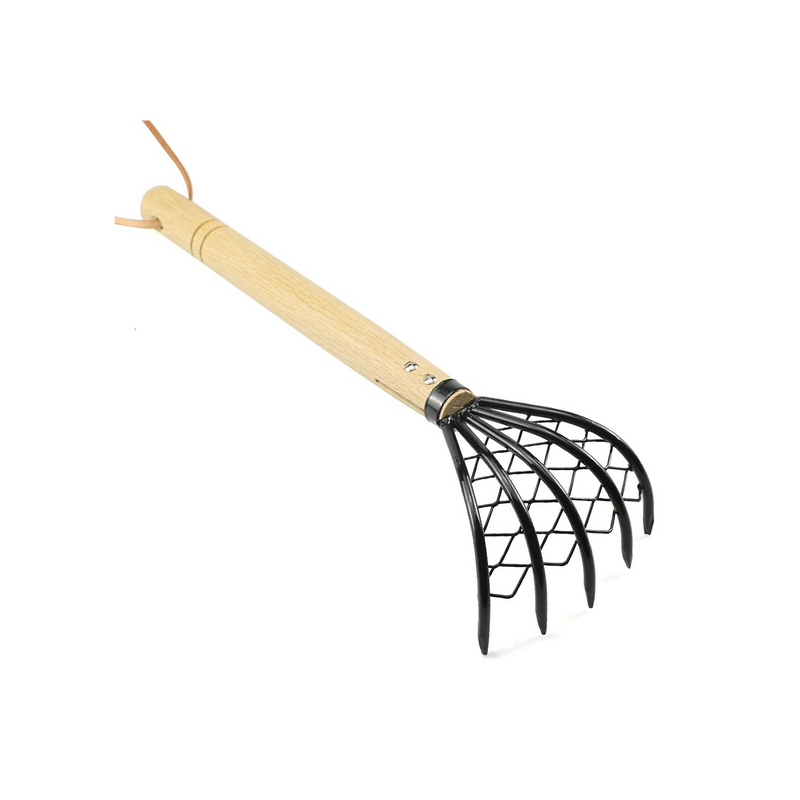 15" Gardeners Claw Rake | Military Grade Steel 6 Tines and Prime Wood