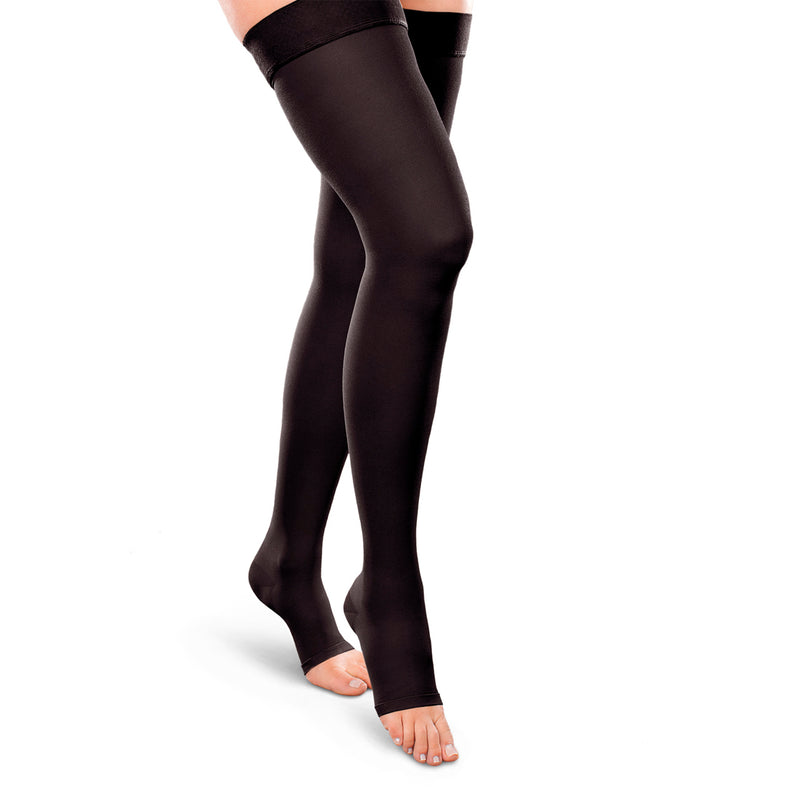 EASE Opaque Firm Support Unisex Open Toe Thigh High 30 - 40 MMHG Black Medium Short - One Pairt (