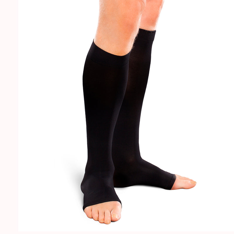 EASE Opaque Mild Support Unisex Open Toe Knee High 15-20 MMHG Black Medium  Short - One Pair (