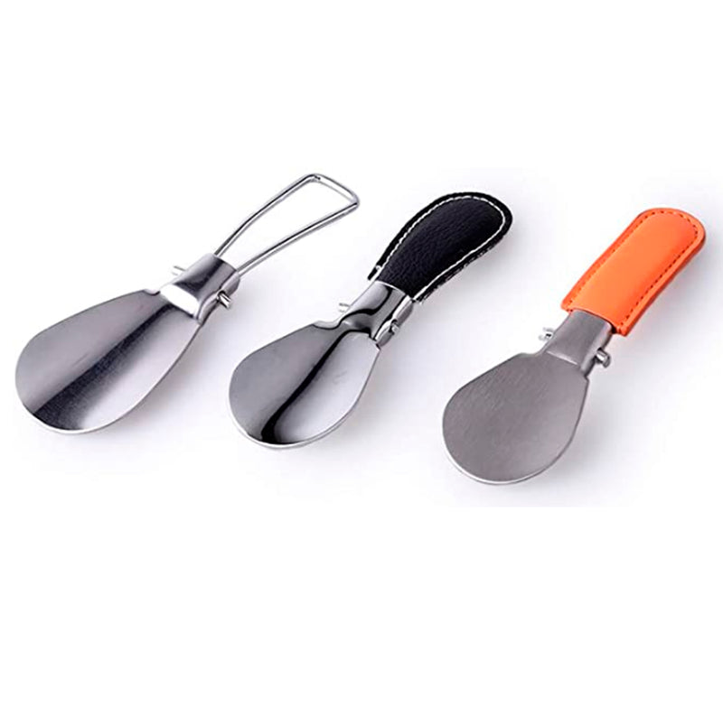 Shoe Horn,Set of 3 Foldable Stainless Steel Shoe Horns with Leather Strap 4.92" Long,Portable for Travel Use