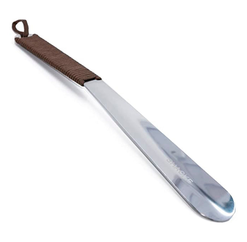 15" Stainless Steel Shoehorn with Paracord Handle Color Dark Brown