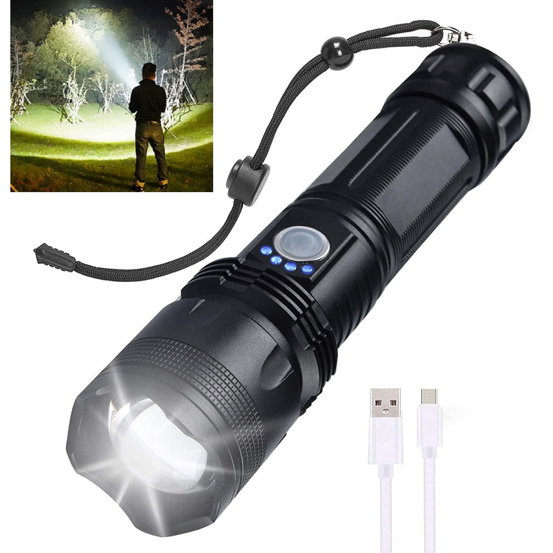 Rechargeable Flashlights High Lumens, 100000 Lumen Tactical Flashlight  Powerful Handheld LED Flashlight, Shockproof Waterproof Zoomable High  Powered Durable Flashlight for Outdoor Indoor Camping 