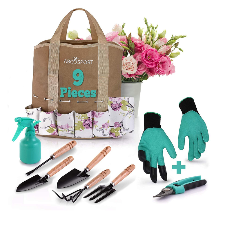 Garden Tools Set | 9 Piece Gardening Kit | Pretty Floral Design