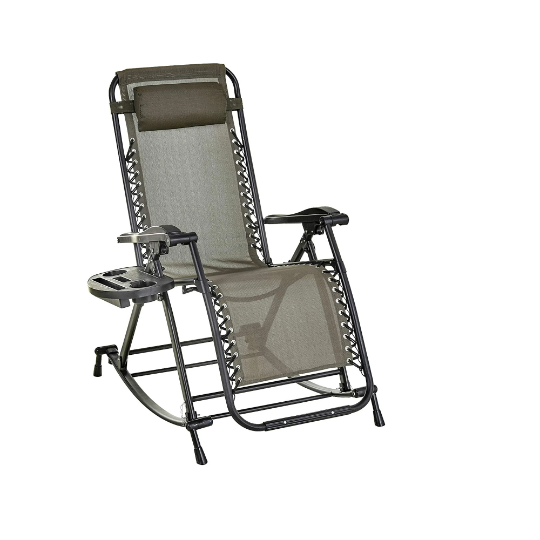 Outsunny Outdoor Rocking Chairs Zero Gravity Rocking Chair w/Removable Headrest Side Tray Cup & Phone Holder