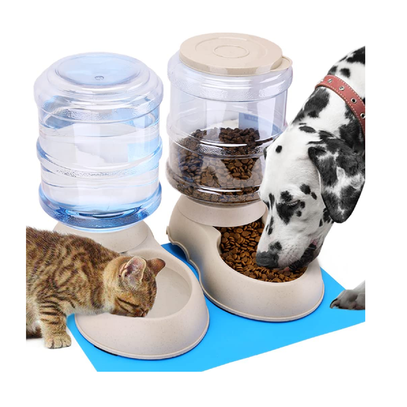 2-Pack Automatic Cat Feeder and Water Dispenser Set with Mat