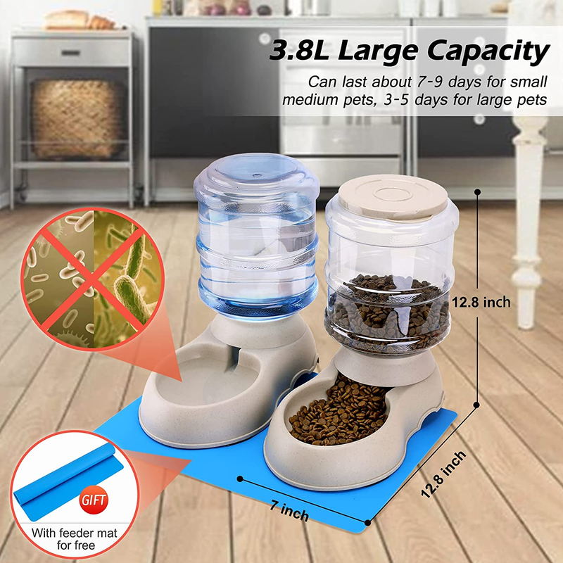 2-Pack Automatic Cat Feeder and Water Dispenser Set with Mat