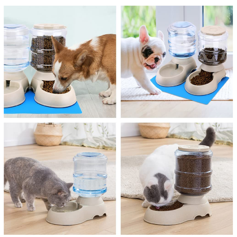 2-Pack Automatic Cat Feeder and Water Dispenser Set with Mat