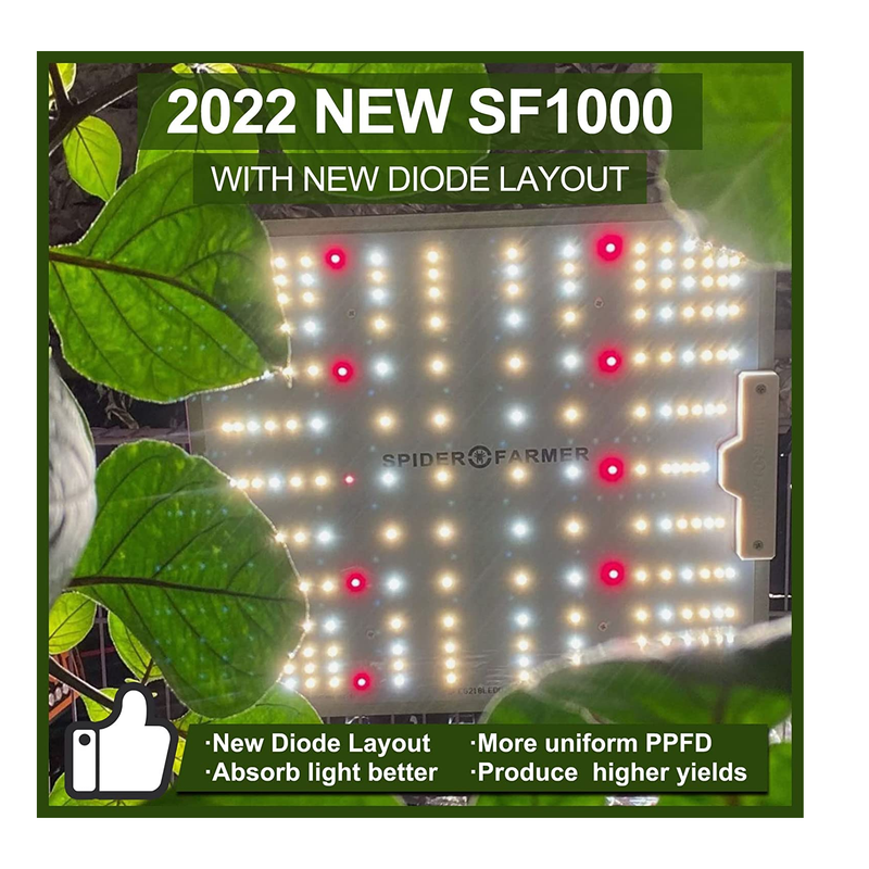 2022 Newest SPIDER FARMER SF1000 LED Grow Light with Samsung LM301B Daisy Chain Dimmable 3x3