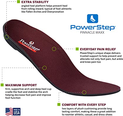 Powerstep Pinnacle Maxx | Full Length Insoles Ideal for plantar fasciiitis | Extra Stability | For Women and Men